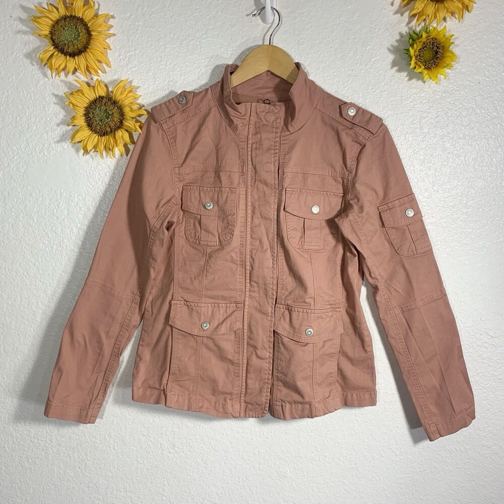 Kensie Women's Dusty Rose Utility Jacket Full Zip/Snap Size Medium